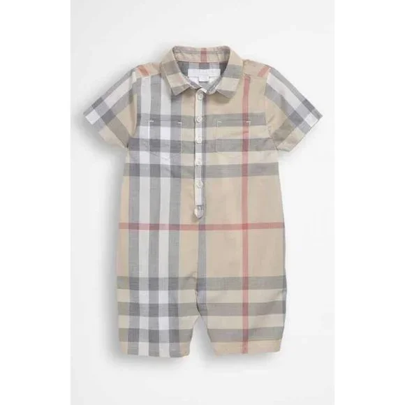 Kids' BURBERRY Light Tan Nova Check Plaid One Piece Jumpsuit Romper, Size 6M - Picture 11 of 12